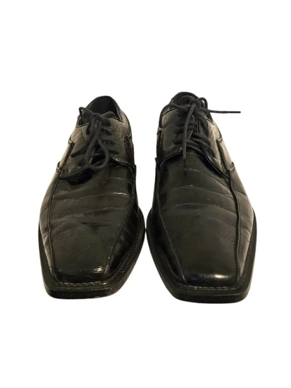 David Stone Vintage Black Croc Embossed Square Toe Lace Up Dress Shoe Sz 8.5D